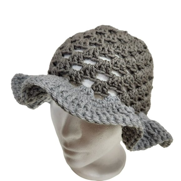 Bucket Hat granny handknit shades of grey sun hat - Picture 2 of 10